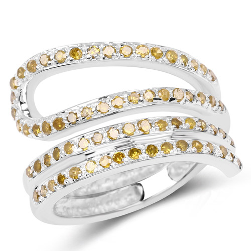 Diamond-0.83 Carat Genuine Yellow Diamond .925 Sterling Silver Ring