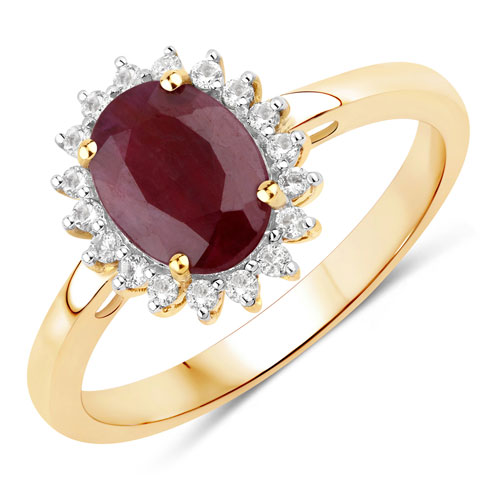 Ruby-1.78 Carat Genuine Ruby and White Topaz .925 Sterling Silver Ring