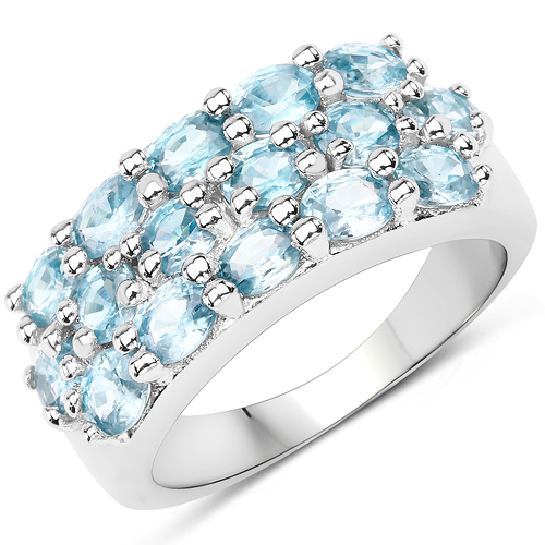 Rings-4.00 Carat Genuine Blue Zircon .925 Sterling Silver Ring