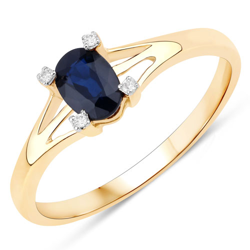 Sapphire-0.50 Carat Genuine Blue Sapphire and White Diamond 10K Yellow Gold Ring