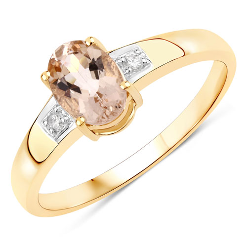 Rings-0.73 Carat Genuine Morganite and White Diamond 14K Yellow Gold Ring