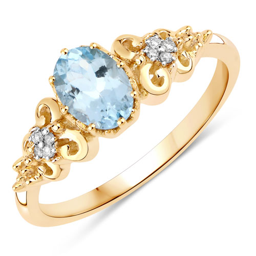 Rings-0.63 Carat Genuine Aquamarine and White Diamond 10K Yellow Gold Ring