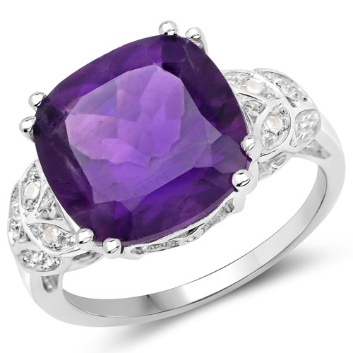 5.71 Carat Genuine Amethyst and White Topaz .925 Sterling Silver Ring