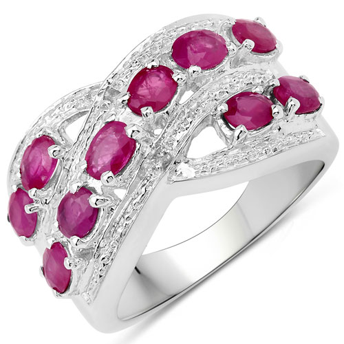 Ruby-2.21 Carat Genuine Ruby and White Topaz .925 Sterling Silver Ring