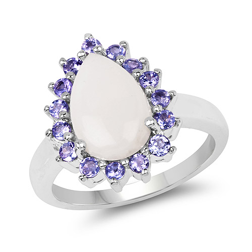 Opal-2.38 Carat Genuine Opal and Tanzanite .925 Sterling Silver Ring