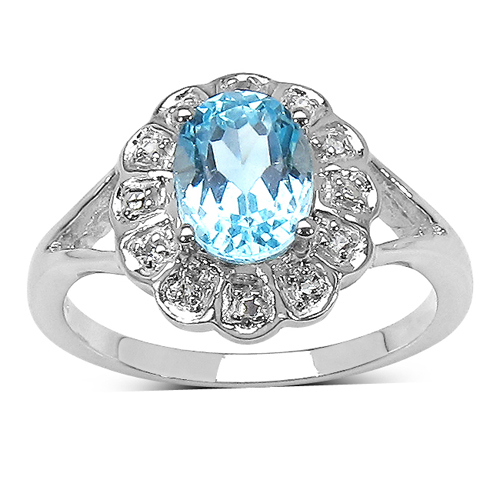 Rings-1.60 ct. t.w. Blue Topaz and White Topaz Ring in Sterling Silver