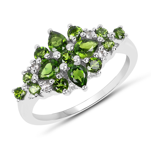 Rings-1.39 Carat Genuine Chrome Diopside & White Topaz .925 Sterling Silver Ring