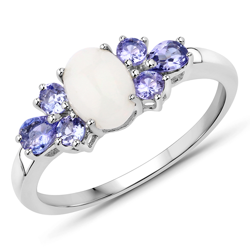 1.01 Carat Genuine Opal and Tanzanite .925 Sterling Silver Ring
