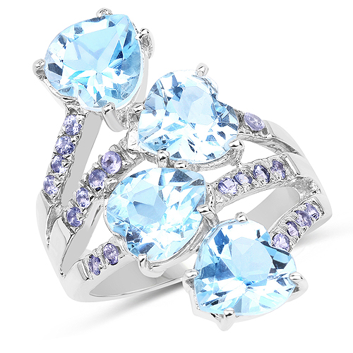 Rings-8.40 Carat Genuine Blue Topaz and Tanzanite .925 Sterling Silver Ring