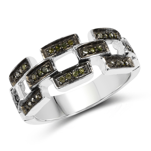 Diamond-0.20 Carat Genuine Green Diamond .925 Sterling Silver Ring