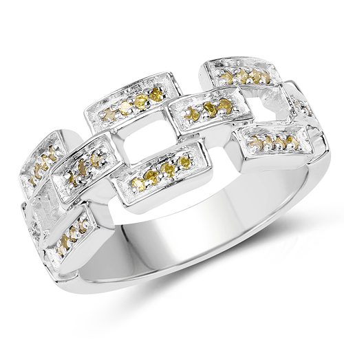 Diamond-0.20 Carat Genuine Yellow Diamond .925 Sterling Silver Ring