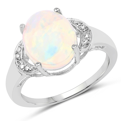 Opal-1.86 Carat Genuine Ethiopian Opal and White Topaz .925 Sterling Silver Ring