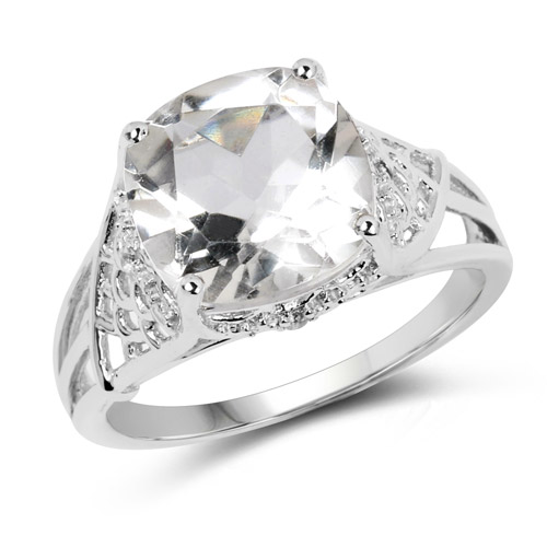 Rings-3.39 Carat Genuine Crystal Quartz and White Topaz .925 Sterling Silver Ring