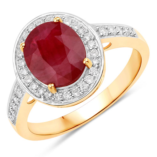 Ruby-2.40 Carat Genuine Ruby and White Diamond 14K Yellow Gold Ring
