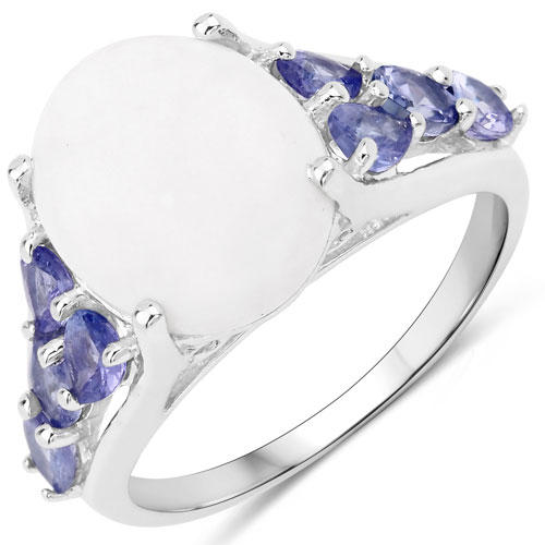 Opal-4.04 Carat Genuine Opal and Tanzanite .925 Sterling Silver Ring