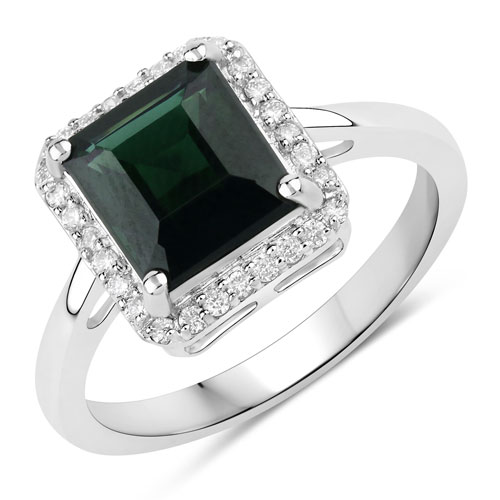 Rings-2.97 Carat Genuine Green Tourmaline and White Diamond 14K White Gold Ring