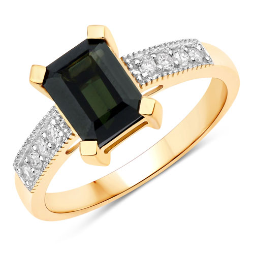 Rings-1.91 Carat Genuine Green Tourmaline and White Diamond 14K Yellow Gold Ring