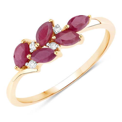 Ruby-0.68 Carat Indian Ruby And Created White Sapphire 10K Yellow Gold Ring
