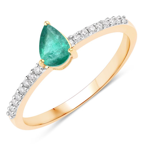 Emerald-0.45 Carat Genuine Zambian Emerald And White Diamond 10K Yellow Gold Ring