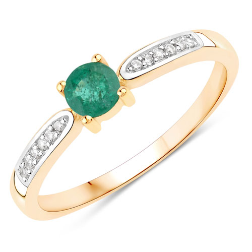 Emerald-0.27 Carat Genuine Zambian Emerald And White Diamond 10K Yellow Gold Ring