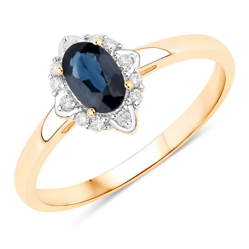 Sapphire-0.55 Carat Genuine Blue Sapphire And White Diamond 10K Yellow Gold Ring
