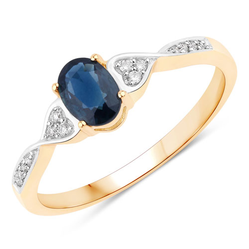 Sapphire-0.53 Carat Genuine Blue Sapphire And White Diamond 10K Yellow Gold Ring