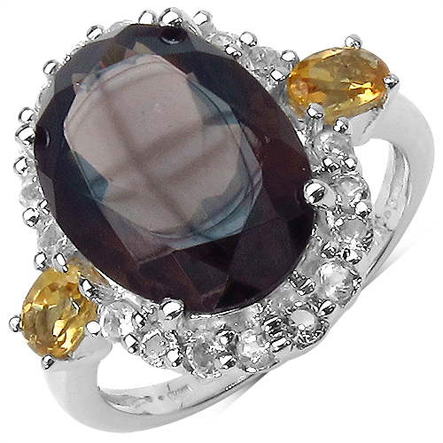 5.44 Carat Smoky Quartz Ring with 1.26 ct. t.w. Multi-Gems in Sterling Silver