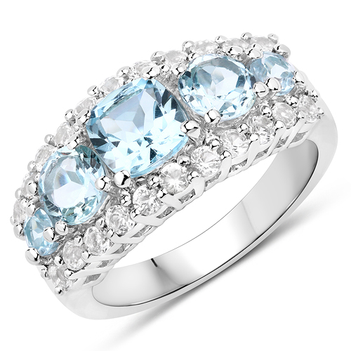 Rings-3.47 Carat Genuine Blue Topaz and White Topaz .925 Sterling Silver Ring