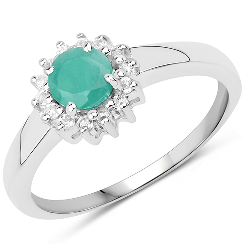 Emerald-0.64 Carat Genuine Emerald & White Topaz .925 Sterling Silver Ring