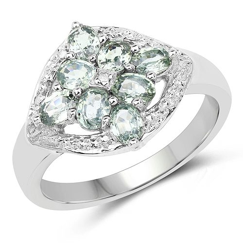 Sapphire-1.60 Carat Genuine Green Sapphire and White Diamond .925 Sterling Silver Ring