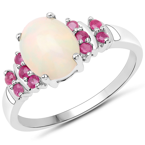 Opal-2.04 Carat Ethiopian Opal and Glass Filled Ruby .925 Sterling Silver Ring