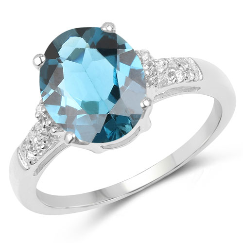 Rings-2.64 Carat Genuine London Blue Topaz and White Topaz .925 Sterling Silver Ring