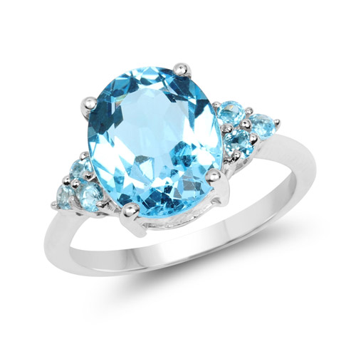 Rings-4.30 Carat Genuine Swiss Blue Topaz .925 Sterling Silver Ring
