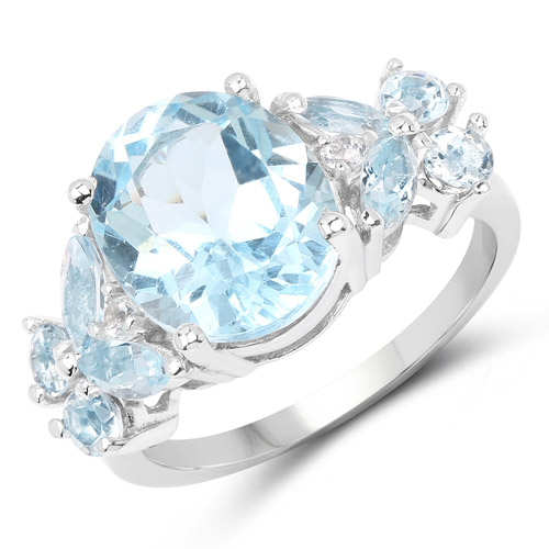 Rings-6.50 Carat Genuine Blue Topaz .925 Sterling Silver Ring