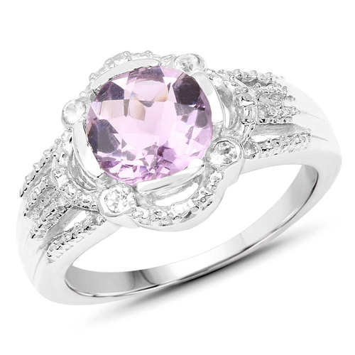 Amethyst-2.44 Carat Genuine Amethyst and White Topaz .925 Sterling Silver Ring