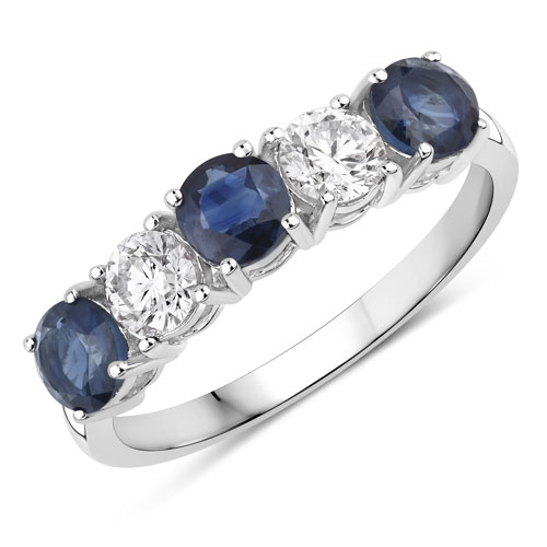 Sapphire-1.31 Carat Genuine Blue Sapphire and Lab Grown Diamond 14K White Gold Ring