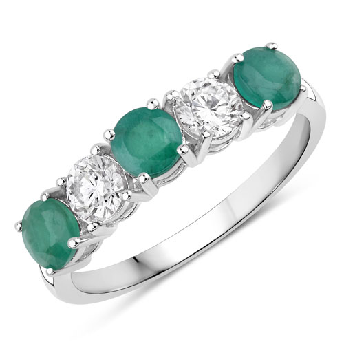 Emerald-1.19 Carat Genuine Emerald and Lab Grown Diamond 14K White Gold Ring