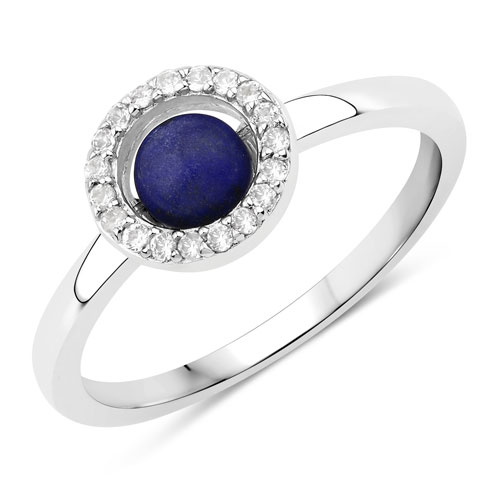 Rings-1.45 Carat Genuine Lapis and White Topaz .925 Sterling Silver Ring