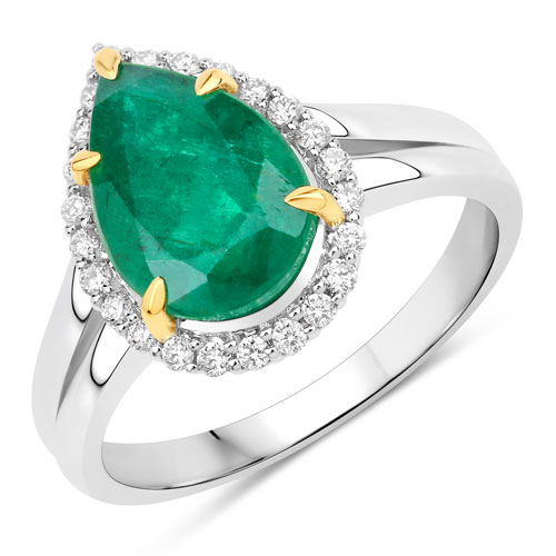 Emerald-IGI Certified 2.83 Carat Genuine Zambian Emerald and White Diamond 14K Yellow & White Gold Ring