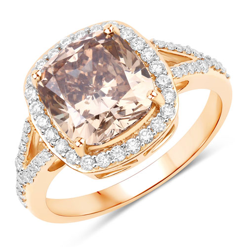 Diamond-IGI Certified 3.83 Carat Genuine Brown Diamond Center and 0.42cttw White Diamond 18K Yellow Gold Ring (4.28cttw)
