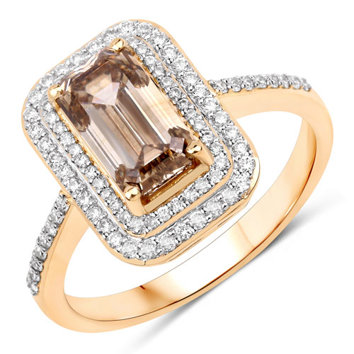 Diamond-IGI Certified 2.00 Carat Genuine Brown Diamond Center and 0.34cttw White Diamond 18K Yellow Gold Ring (2.34cttw)