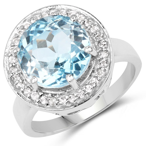 Rings-5.42 Carat Genuine Blue Topaz and White Topaz .925 Sterling Silver Ring