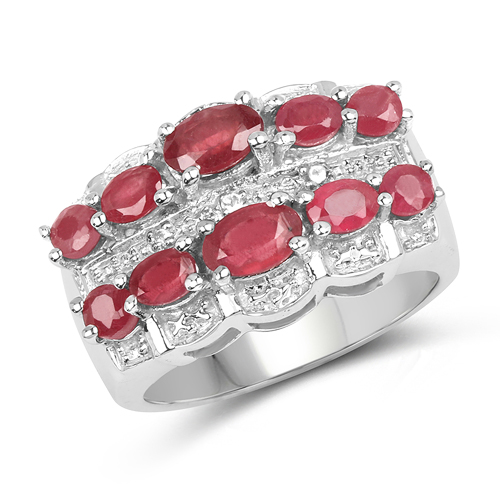 Ruby-2.41 Carat Genuine Glass Filled Ruby & White Topaz .925 Sterling Silver Ring