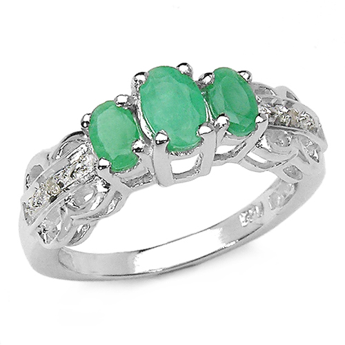 Emerald-0.92 Carat Genuine Emerald and 0.01 ct.t.w Genuine Diamond Accents Sterling Silver Ring
