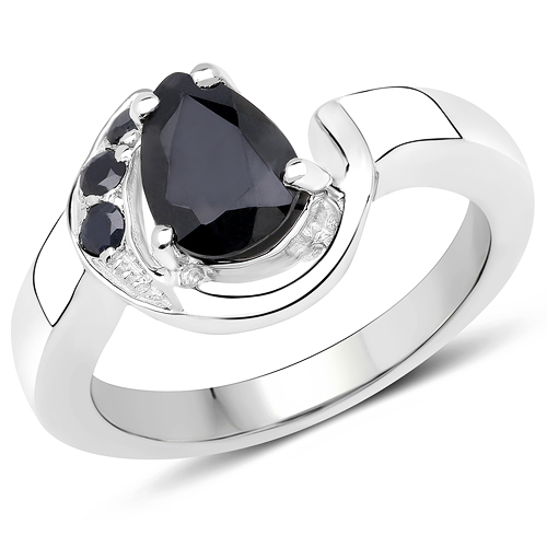 Sapphire-1.44 Carat Genuine Black Sapphire .925 Sterling Silver Ring
