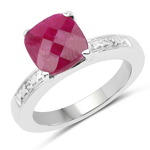 Ruby-3.70 Carat Dyed Ruby and White Topaz .925 Sterling Silver Ring