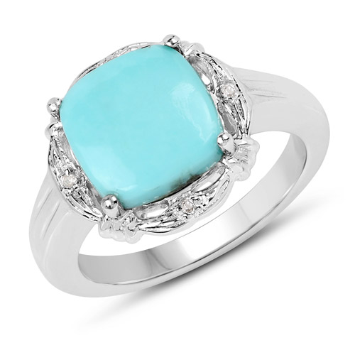 Rings-3.31 Carat Genuine Turquoise and White Topaz .925 Sterling Silver Ring