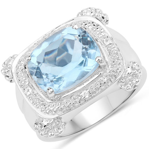 Rings-4.90 Carat Genuine Blue Topaz and White Topaz .925 Sterling Silver Ring