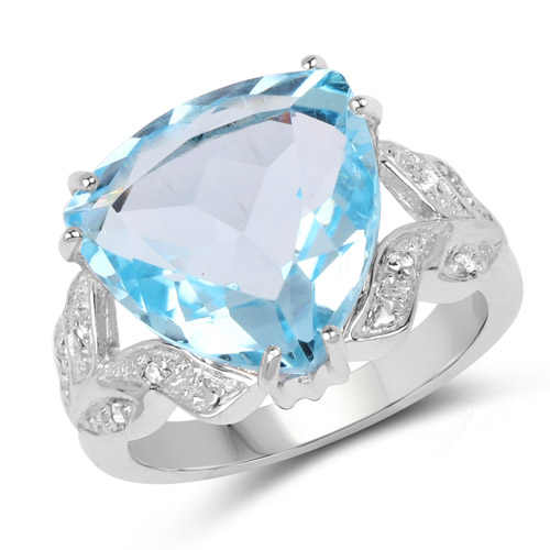 Rings-11.88 Carat Genuine Blue Topaz and White Topaz .925 Sterling Silver Ring
