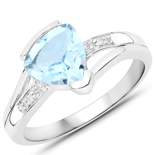 Rings-2.01 Carat Genuine Blue Topaz and White Diamond .925 Sterling Silver Ring